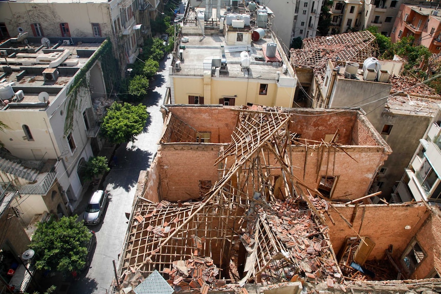 A shot of Beirut's destroyed buildings from above