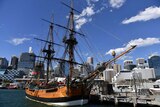 A replica of Captain Cook's ship 'Endeavour' is seen at the Australian National Maritime Museum in Sydney