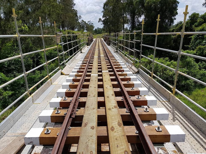 Railway track being built over the Mary Valley