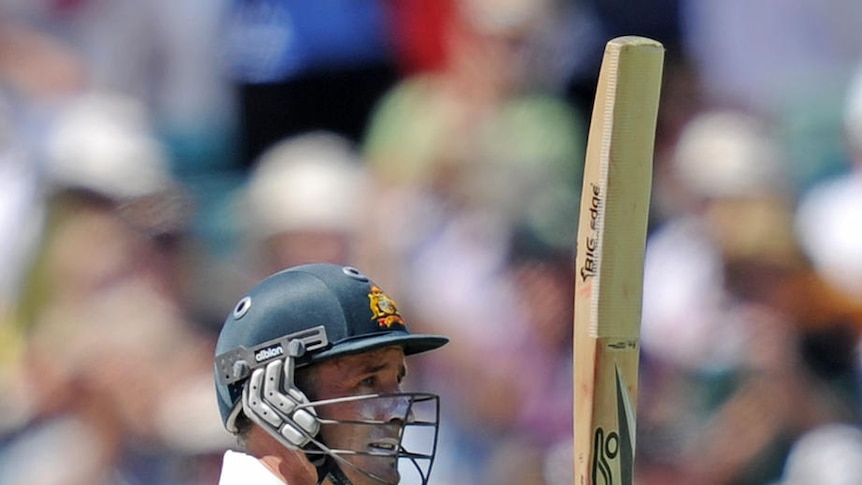 Go-to man: Michael Hussey again came to the rescue when Australia was under fire with a gutsy 61.