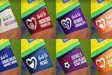 A collated picture of different armbands.