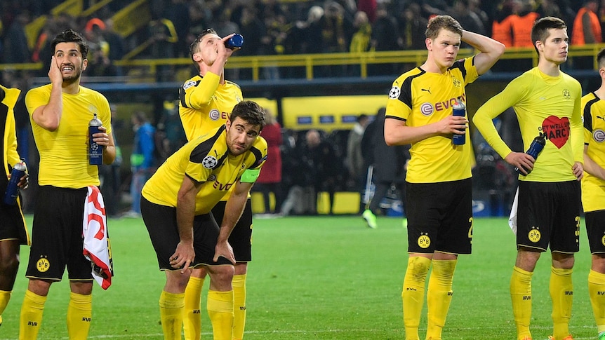 Borussia Dortmund players after their 3-2 loss to AS Monaco in the Champions League.