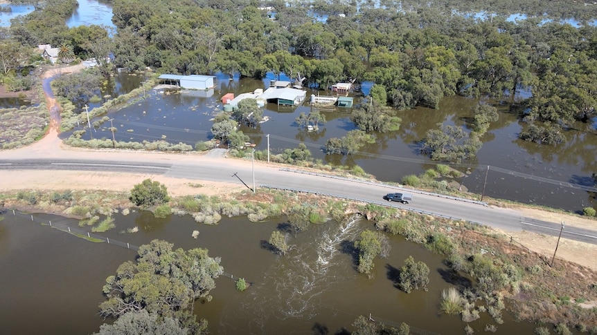 A home flooded by the Darling River at Menindee. 