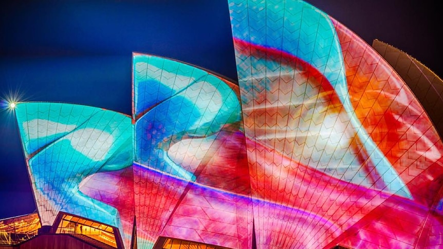 A Vivid Sydney light display, projected on to the Sydney Opera House.