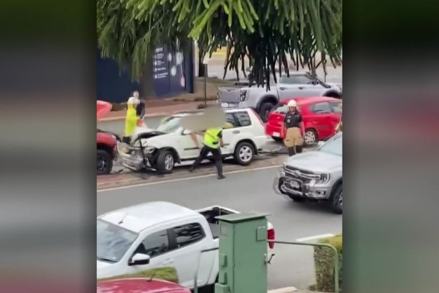 Police officer confronts man at Strathpine