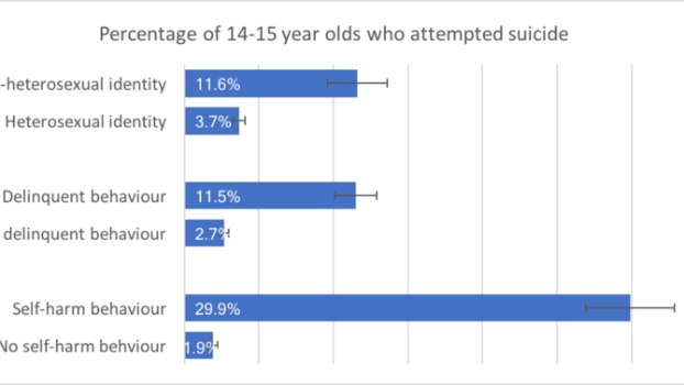 A chart shows data about people aged 14 and 15 who had attempted suicide.
