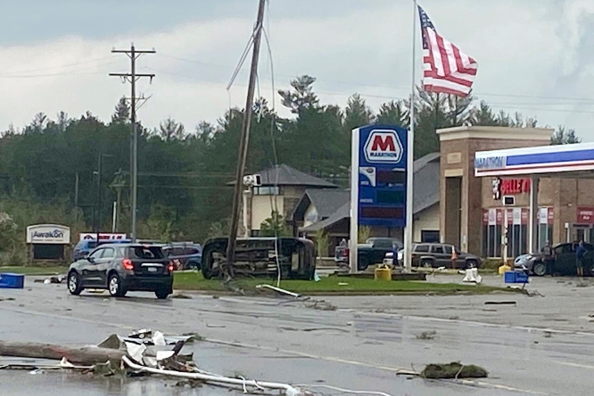 Damage to Gaylord, Michigan after a tornado