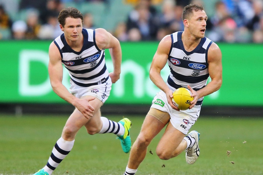 Geelong's Joel Selwood (R) and Patrick Dangerfield.