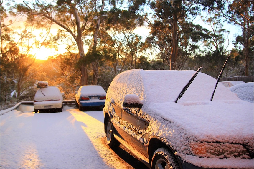 Sunrise over snowy Hobart