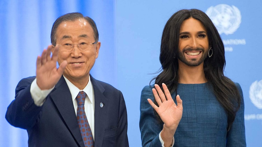 UN General Secretary Ban Ki-moon and Austrian transvestite singer Conchita Wurst