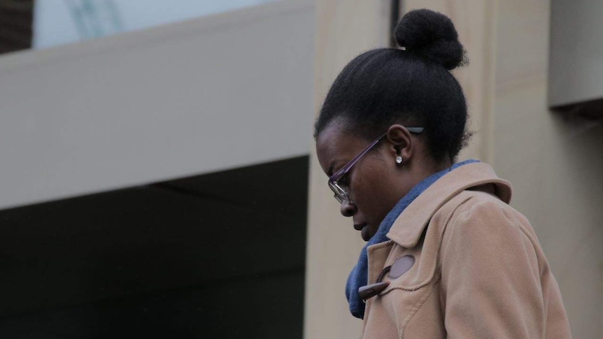 Maurine Riziki outside the Magistrates Court in Hobart