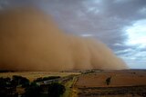 A dust storm sweeps across Kerang, in northern Victoria.