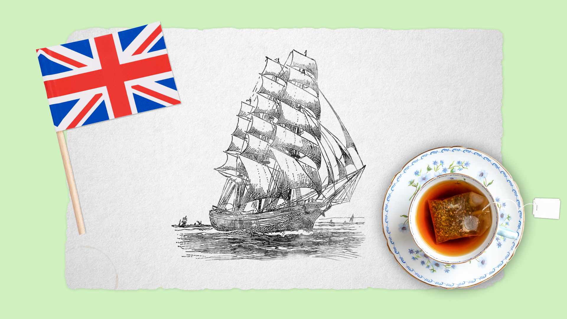An illustration of a British ship at sea to symbolise the British empire.