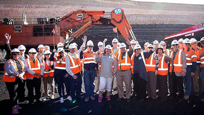 Gina Rinehart with workers at an Alpha coal project