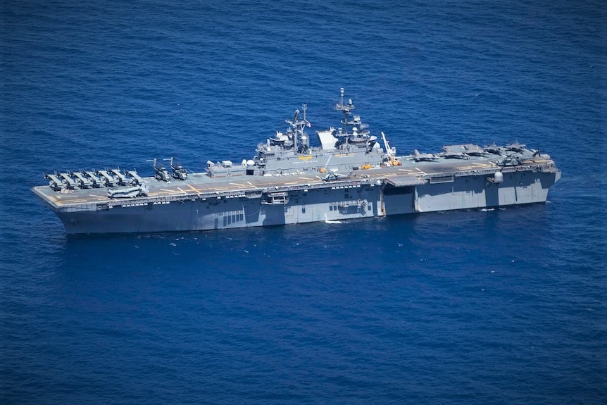 US Navy USS Tripoli landing helicopter assault vessel.