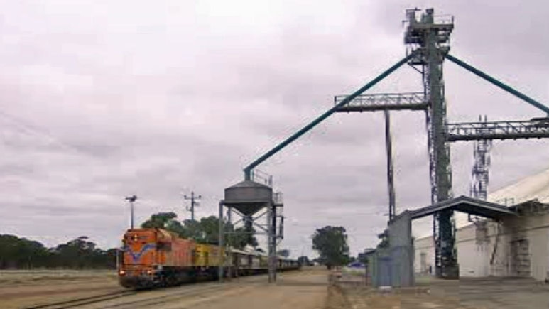 Train parked at silo