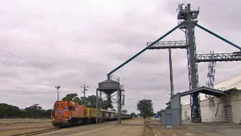 A train parked at a WA silo.