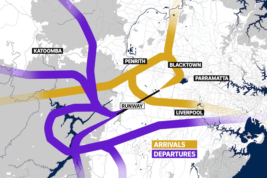 a map of proposed plane arrivals and departures during the day 