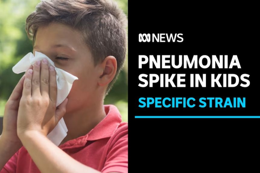 Pneumonia Spike in Kids, Specific Strain: A boy blows his nose into tissues.