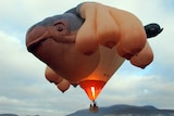 The Skywhale hot air balloon rises over Hobart.