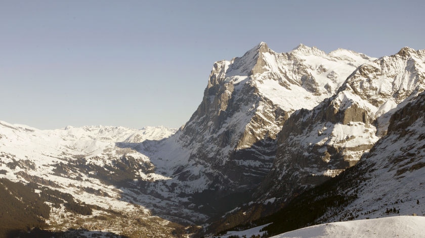 A general view shows the Swiss mountain resort of Grindelwald and the Wetterhorn mountain