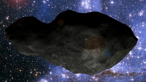 An artists impression of the Trojan asteroid that shares Earth's orbit around the Sun.