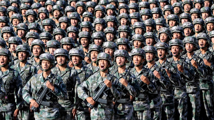 Soldiers of China's People's Liberation Army (PLA) march.