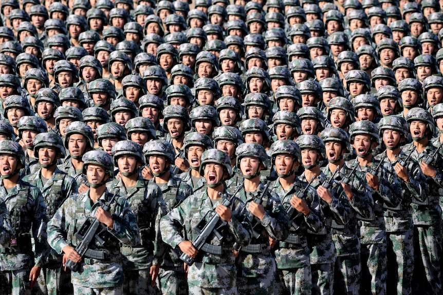 Soldiers of China's People's Liberation Army (PLA) march.