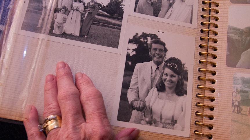 John and Eunice Allen wedding photo in album