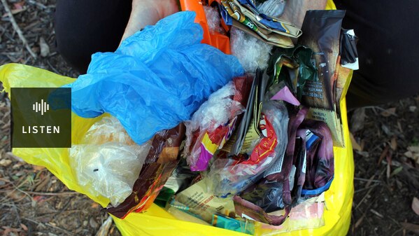 Plastic wrappers on a plastic bag. Has Audio