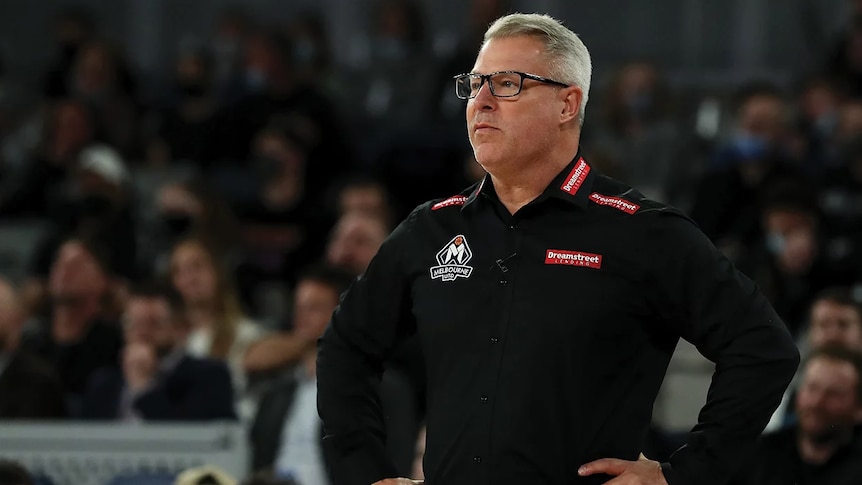 Melbourne United Coach Dean Vickerman watches on
