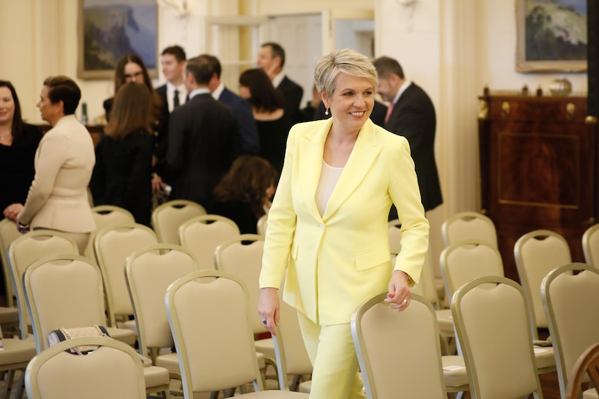 Tanya Plibersek walks past chairs at Government House