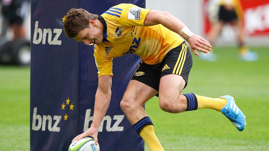 Try time ... Beauden Barrett touches down for the Hurricanes