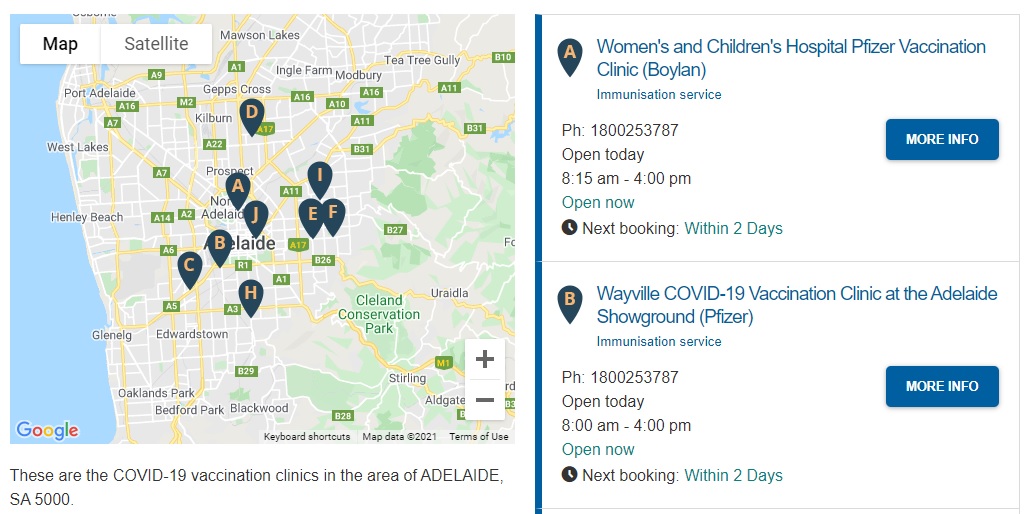 You can find a list of clinics in your area, with the option to filter by nearest or earliest available.