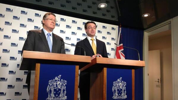 Vic Premier Denis Napthine and Treasurer Michael O'Brien announce surplus figure