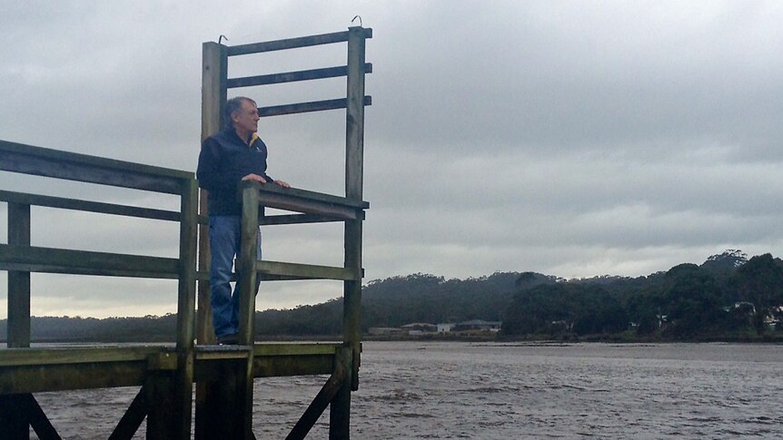 Jon Poke, from Oysters Tasmania, looks over his leases at Smithton.