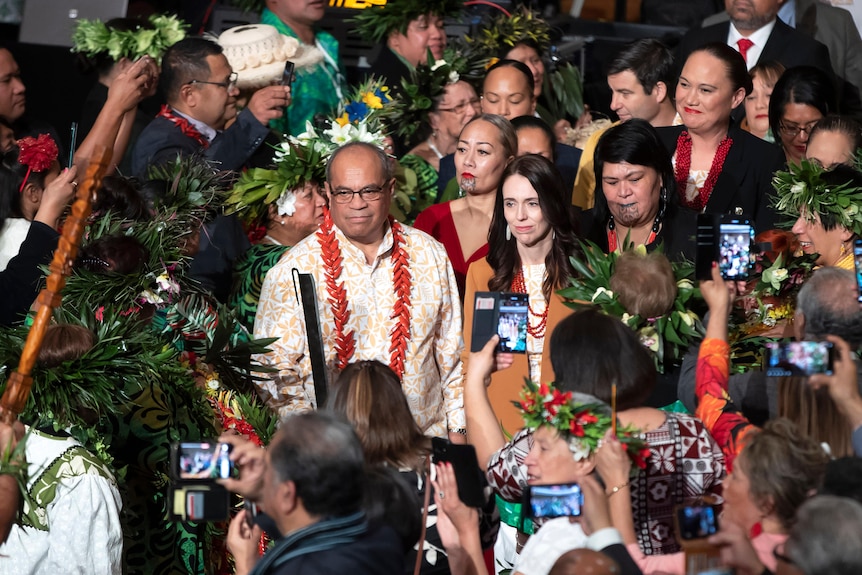 New Zealand Prime Minister Jacinda Ardern takes part in a ceremony in Auckland