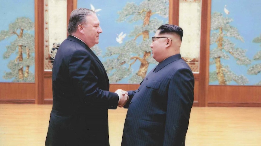 New US Secretary of State Mike Pompeo shaking hands with North Korean leader Kim Jong-un