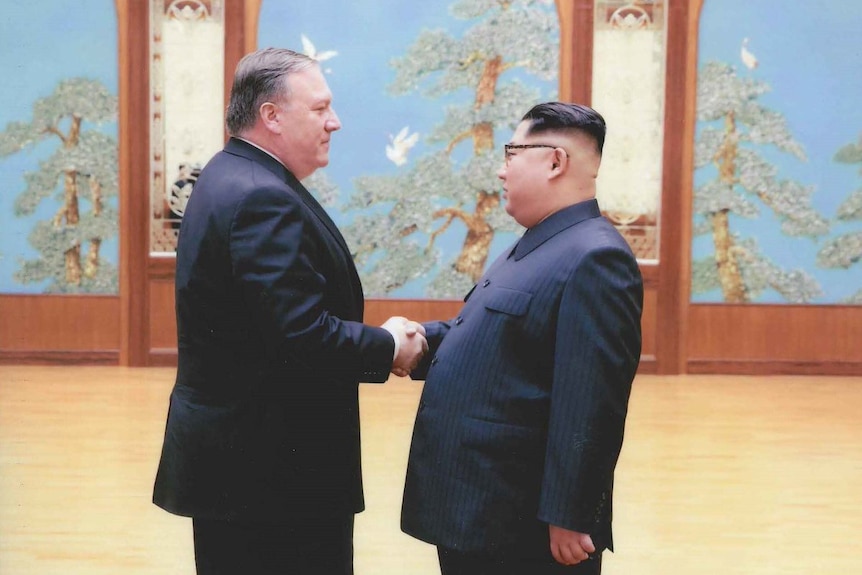 New US Secretary of State Mike Pompeo shaking hands with North Korean leader Kim Jong-un