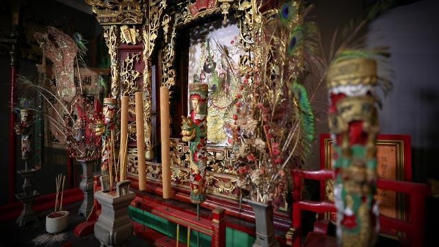 Intricate altar structure in Chinese temple