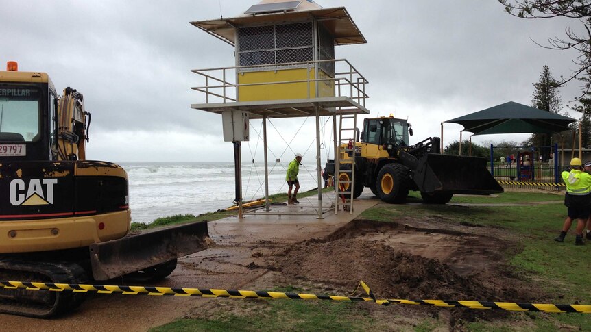 Erosion caused a lifeguard tower at Miami beach on Queensland's Gold Coast to topple over on February 22, 2013