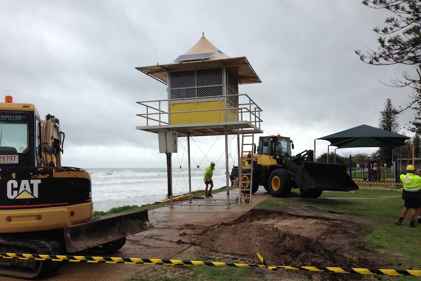 Erosion caused a lifeguard tower at Miami beach on Queensland's Gold Coast to topple over on February 22, 2013