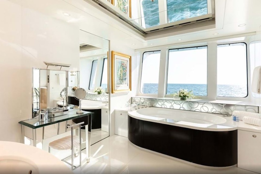 A bathroom on the Superyacht Lady E.