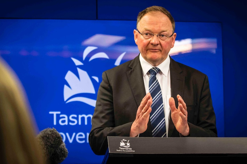 Minister for Human Services Roger Jaensch announcing findings of review into Brahminy program.