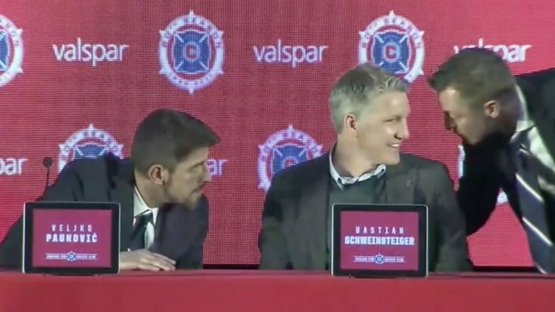 Bastian Schweinsteiger confused at a press conference