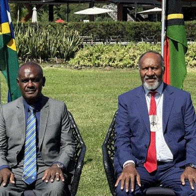 Solomon Islands PM Jeremiah Manele & Vanuatu PM Charlot Salwai long Honiara (C. Leong)