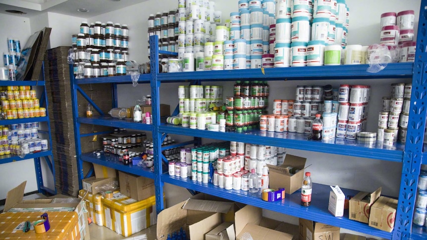 Shelves of supplements.