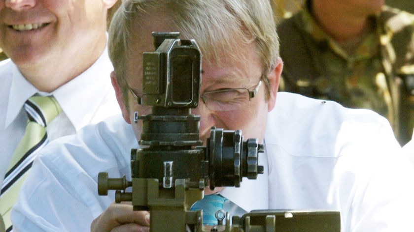 Kevin Rudd inspects some military hardware