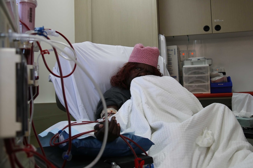 Yilpi Rupert receives treatment in dialysis truck