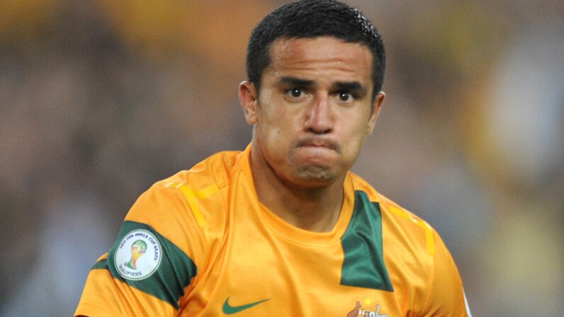 Australia's Tim Cahill celebrates his goal against Oman in their 2-2 draw in a World Cup qualifier at Sydney's Olympic stadium.